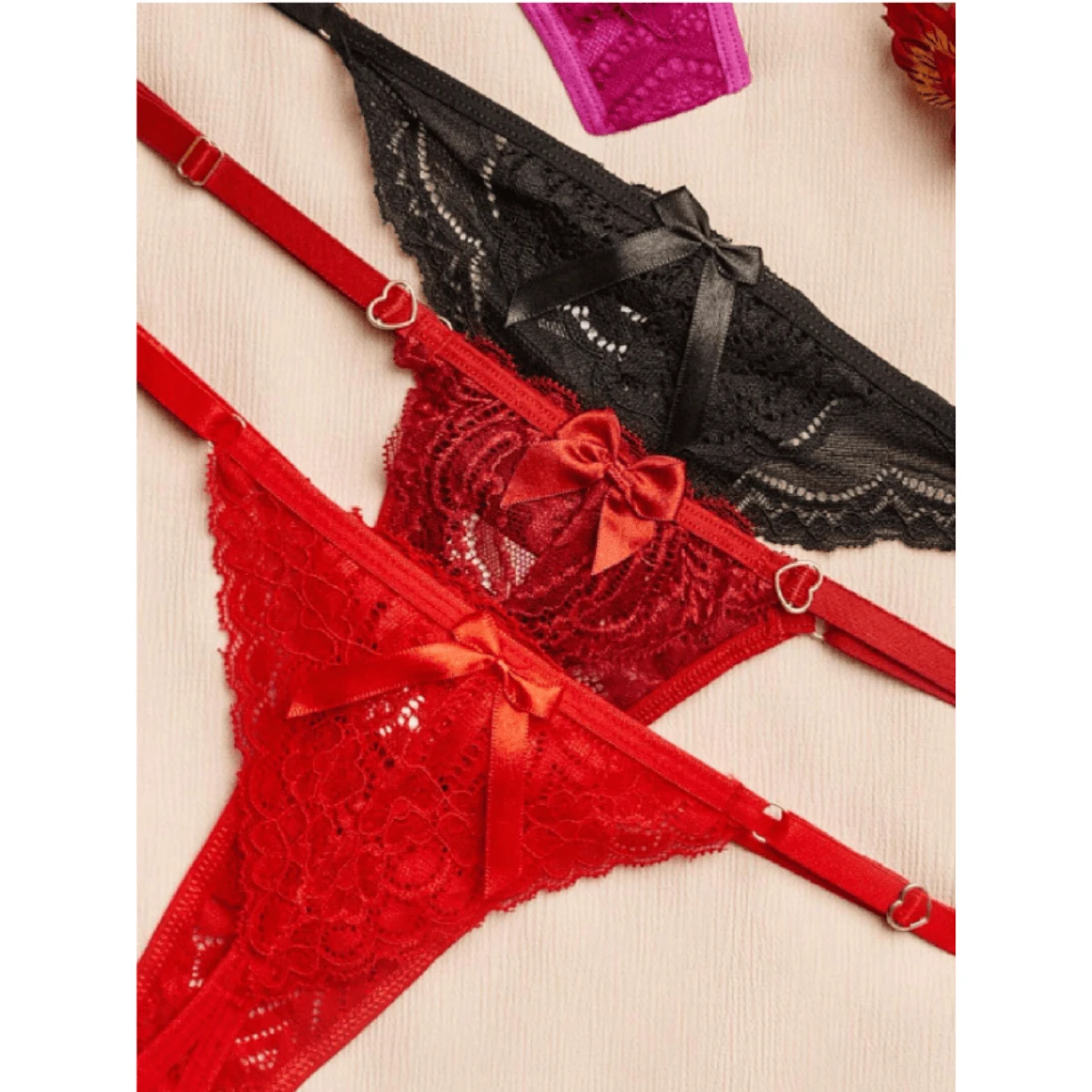 Kit 3 Sexy Thongs With Heart Adjustment Sensual Panties Thong - 彩色 - 查看 1