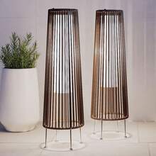 Olilawn Outdoor Floor Solar Light 2-Pack, Wicker Solar Patio Lamp Waterproof Outside Solar Deck Lamp For Porch, Yard, Garden, Lawn Decorations , Gordes 2 PCS - 深灰色 - 查看 3