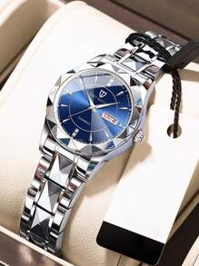 NARY 1 pièce Montre à quartz élégante pour femmes avec calendrier à la mode et cadran de jour, bracelet en acier inoxydable, convient pour le port quotidien et les fêtes