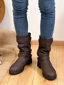 秋季女士平跟休闲短靴，百搭舒适的黑色鞋子 - 銅色 - 查看 2