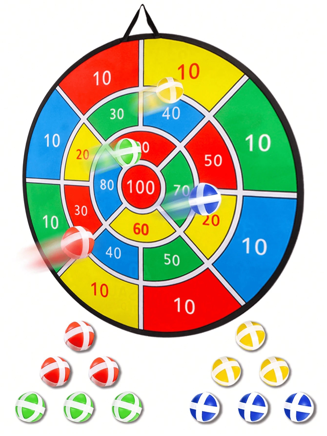 1套可折叠靶，粘球投掷飞镖板游戏玩具，室内/室外运动，亲子互动游戏，特大号74厘米可折叠（12个球+1个钩），中号36厘米（4个球+1个钩），随机颜色配件