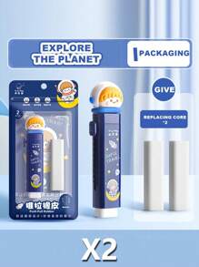 1 Set New Cute Cartoon Push Eraser (With 2 Refills), Push And Pull Debris-Free Eraser, Clean, Students Specifically Designed Eraser, No Traces After Erasing, Creatively Designed Cartoon Appearance, Suitable For Kindergarten, Elementary School Students From 1st To 3rd Grade