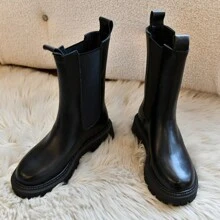 Thick Insulated Women's Boots, Autumn/Spring New Thick Bottom Chelsea Mid-Calf Black Shaft Boots For Women