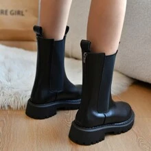 Thick Insulated Women's Boots, Autumn/Spring New Thick Bottom Chelsea Mid-Calf Black Shaft Boots For Women