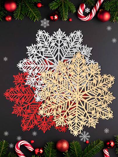 1/4/6 piezas Manteles individuales con diseño de copos de nieve navideños, manteles individuales con aislamiento térmico adecuados para decoración de mesa de fiesta de boda, comida, manteles individuales de lámina de PVC minimalistas y de moda, almohadillas para máquina de café, posavasos antideslizantes con aislamiento térmico para boda, celebración festiva, picnic, fiesta de cumpleaños