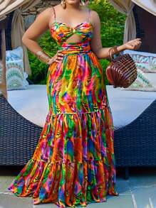 Sexy Printed Hollow Out Patchwork Suspender Multicolor Dress - Nhiều màu - Xem 3