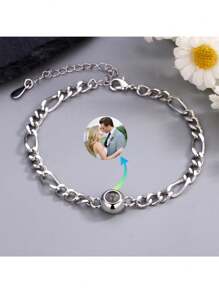 Customized Heart-Shaped Photo Projection Stainless Steel Bracelet, Couples' Accessory, As Christmas, Valentine's Day Or Anniversary Gift For Couples And Family