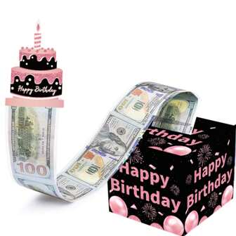 1pc Birthday Gift, Pink Cake Themed Money Box, Birthday Party Decoration Gift, Surprise Box, Pull Out Box, Suitable For Party Decor, Birthday Celebration, Gift For Kids, Coworkers, Boss, Employees, Friends, Girlfriend, Little Kids Valentine Day