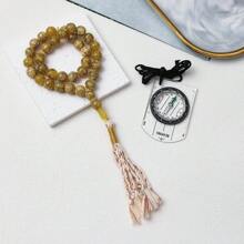 2pcs/Set Style Imitation Natural Stone Bracelet, Tasbih Prayer Beads And Transparent Outdoor Compass, Youth Sports Series - Cracked Bracelet - View 10