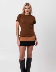 Blusa tricot canelado marrom labrava - Marrom - Visão 4