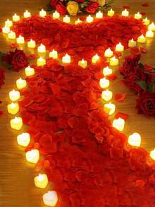 6/12 nến LED hình trái tim, đèn trang trí lãng mạn với 200/400 cánh hoa hồng lụa, thích hợp cho ngày lễ tình nhân, giáng sinh, trang trí năm mới, cầu hôn, tiệc và bối cảnh ngày lễ - ánh sáng vàng ấm áp - Xem 3