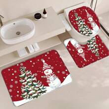 3 件套圣诞雪人圣诞树浴室套装，含地垫、马桶盖、浴巾、冬季雪人圣诞树浴室套装、冬季圣诞雪人浴室装饰、圣诞家居礼物浴室地毯户外地毯门垫秋季装饰浴室配件返校