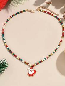 1 chiếc vòng cổ hạt nhiều màu sắc với mặt dây chuyền hình cây thông Noel, ông già Noel, người tuyết và vòng hoa, quà tặng ngày lễ - vòng cổ giáng sinh - Xem 7