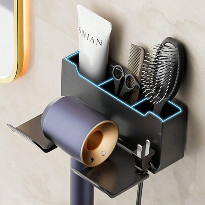 Wall Mounted Hair Dryer Holder Stand Rack, No-Drill Bathroom Hair Dryer Organizer Shelf Home Bathroom Decor Bathroom Organizer Fall Decor Back To School