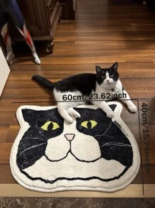 1pc, Whimsical Cute Cat Head Pattern Floor Mat - Slip-Resistant, Waterproof, Stain-Resistant, Machine Washable - Perfect For Living Room, Entrance, Laundry Room, Dining Room, Bathroom, Bedroom, Kitchen, Home Decor, Area Rugs