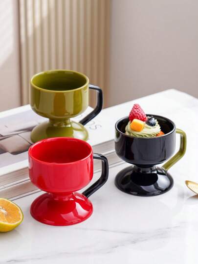 1pc Ceramic Patchwork High Foot Coffee Cup, Beverage Cup, Dessert Cup, Nordic Creative High-End Bicolor Luxurious Elegant Tableware, Suitable For Party, Gathering, Hotel, Bar, Cafe, Holiday, Kitchen, Coffee, Milk, Tea, Cocktail, Water, Dessert, Cookie, Fruit Cup, Home Decor