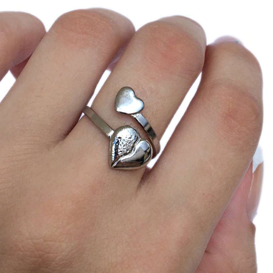 Adjustable Stainless Steel Ring With Rhinestones Silver Color Adjustable - MODEL 2 - View 1