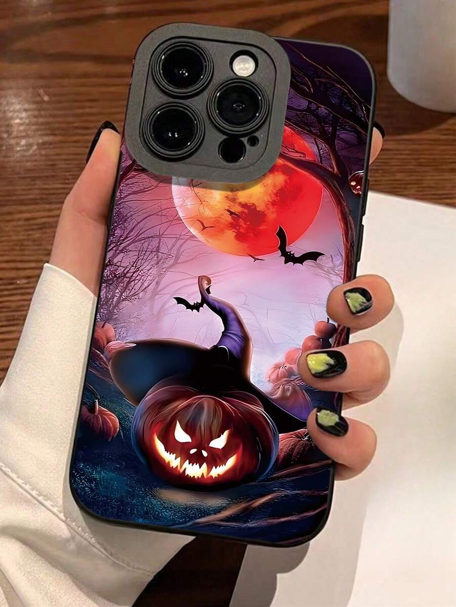 1 Ốp điện thoại TPU chống rơi hình đèn bí ngô Halloween phù thủy mắt thiên thần tương thích với iPhone/11,15PROMAX,14PROMAX/Galaxy/SAM/Honor X6A,X7B,X8B/Note13pro/12C - màu đen - Xem 1