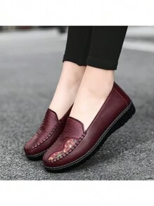 Damen bequeme Frühling/Herbst PU-Leder Ballerinas mit bestickter Verzierung, wasserdicht, atmungsaktive weiche Sohle Loafer für den Valentinstag