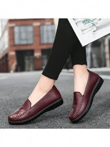 Damen bequeme Frühling/Herbst PU-Leder Ballerinas mit bestickter Verzierung, wasserdicht, atmungsaktive weiche Sohle Loafer für den Valentinstag
