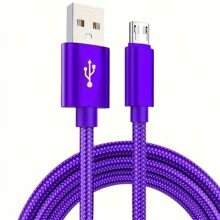 适用于智能手机的重型快速充电 USB Type-C 数据线，2 米/3 米/1 米，安卓 - 紫色 - 查看 4