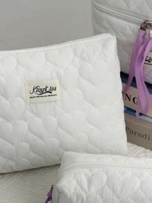 1 pieza/set Bolsa de maquillaje con acolchado en forma de nube con corazón rosa, bolsa de maquillaje de estilo casual y elegante, portátil y multifuncional, de gran capacidad y espacio de almacenamiento para bolso, lápices labiales, toallas sanitarias, almohadillas, monedas, llaves, audífonos con cable, cargadores, adaptadores, auriculares y otros accesorios, organizador de artículos de tocador, bolsa de almacenamiento de viaje, para mujeres, dulces, enfermeras, estudiantes, regalos.