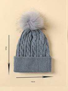 2pcs Toddler Kids Pompom Decor Cuff Beanie - Multicolor - View 4