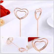 20 Pieces Gold Place Card Holders For Table Number Cards Heart Shape Menu Note Clips Wedding Favors Restaurants Wire Photo Holder, V - Pink - View 3