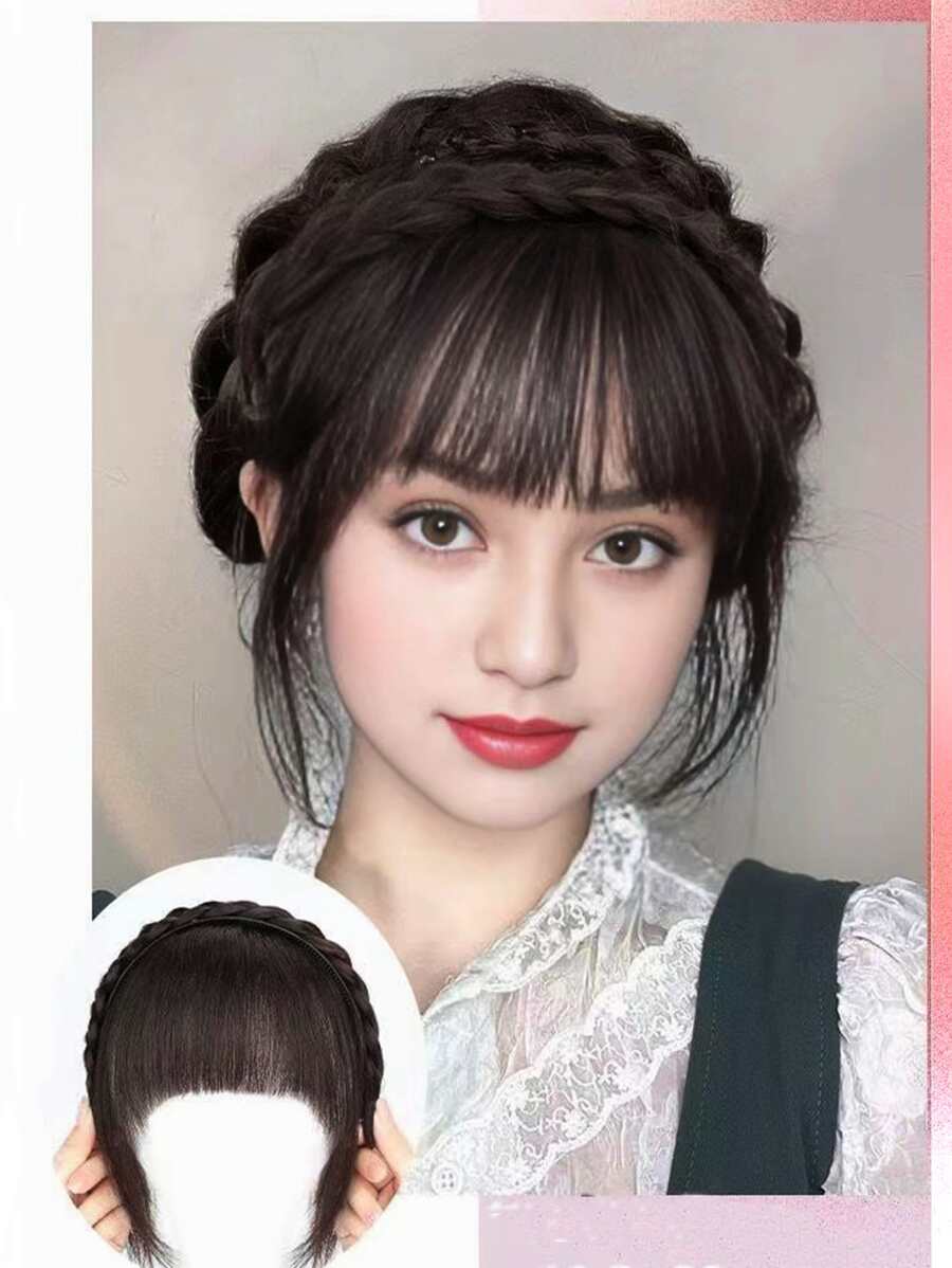 1pc Braided Headband, Synthetic Hair Bangs Headpiece Suitable For Women, Suitable For All Seasons, Casual Daily Wear, Hairstyle Design, Bangs Wig