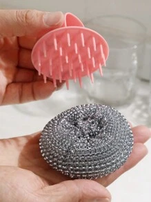 Stainless Steel Velvet Scrubber With Non-Slip Handle - Heavy Duty Metal Scrub Pad For Kitchen, Bathroom And Toilet, Manual Dishwasher With Replaceable Sponge