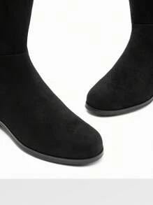 Women Reserve Tall Boots, Flat Low Heel Stretchy Knee High Boots Comfortable Round Toe Suede Slouch Side Zipper Fashionable Solid Color Boots - DA LỘN MÀU ĐEN - Xem 6
