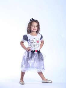 Fantasia Noiva Cadáver Feminina Infantil Halloween Dia das Bruxas