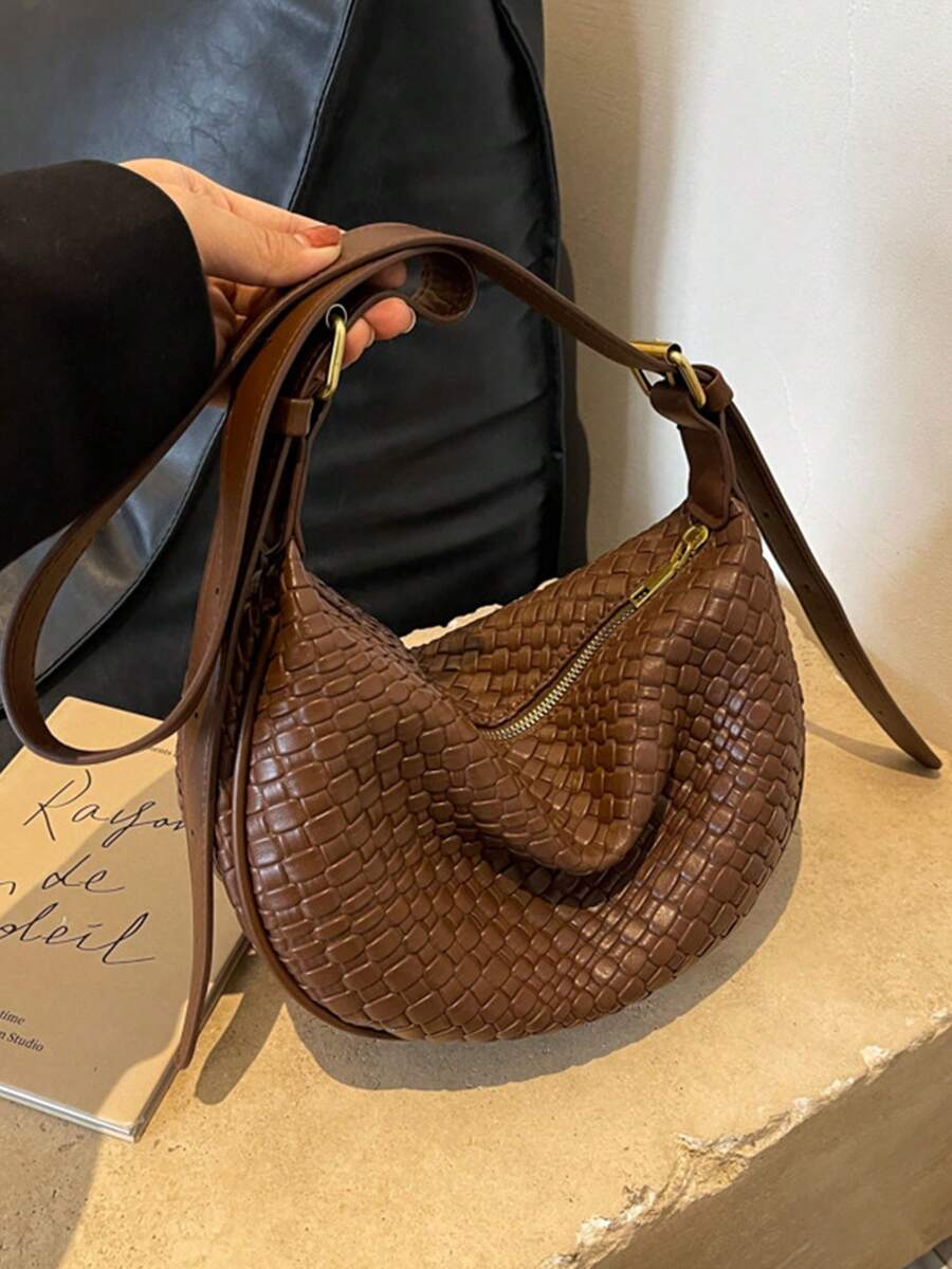 Women Crescent Crossbody Shoulder Bag Dumpling Half Moon Hobo Handbag - Brown - View 1
