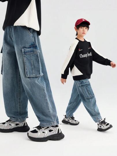 zosee 2-24Y Boys Cargo Jeans Autumn Casual Pants Children Long Trousers With Big Pockets