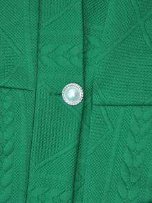 Chaqueta con abotonadura de tela pura talla grande, ropa exterior de manga larga casual de primavera y otoño para mujer - Verde - Ver 4