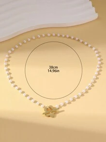 MESTILO 1pc Fashionable Faux Pearl Plumeria Copper Necklace, Suitable For Women's Daily Wear