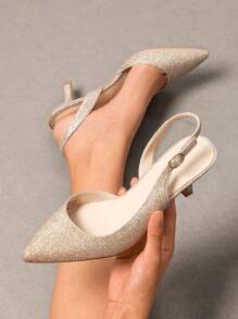Women's Kitten Heels Slingback Pumps Closed Pointed Toe Low  Stiletto Heels Party Wedding Sexy Casual Dress Shoes - 金色 - 查看 1
