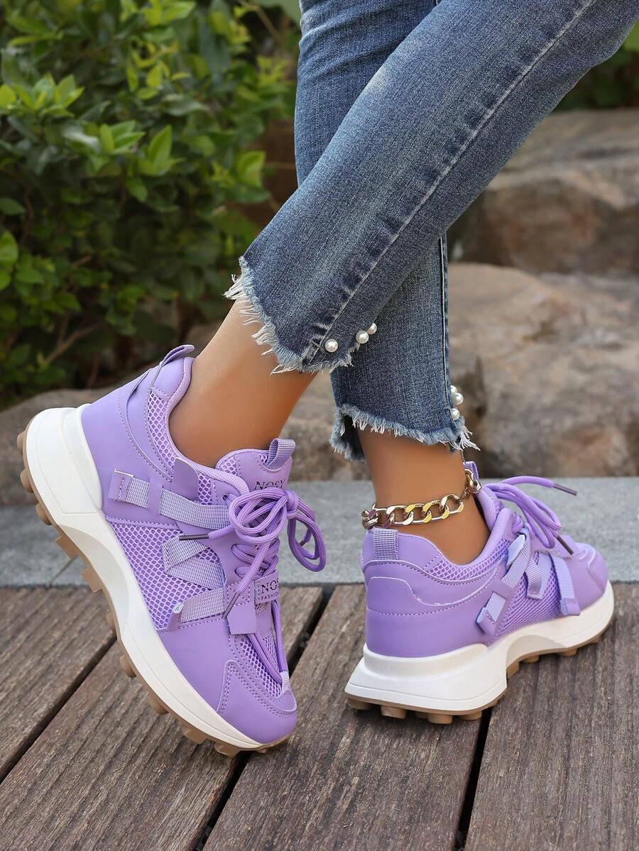 女士时尚新款百搭休闲运动鞋 - 紫色 - 查看 1