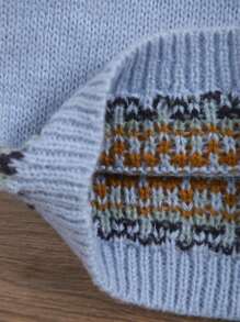Baby Boy Wave Pattern Solid Color Knitted Sweater - Blue - View 6