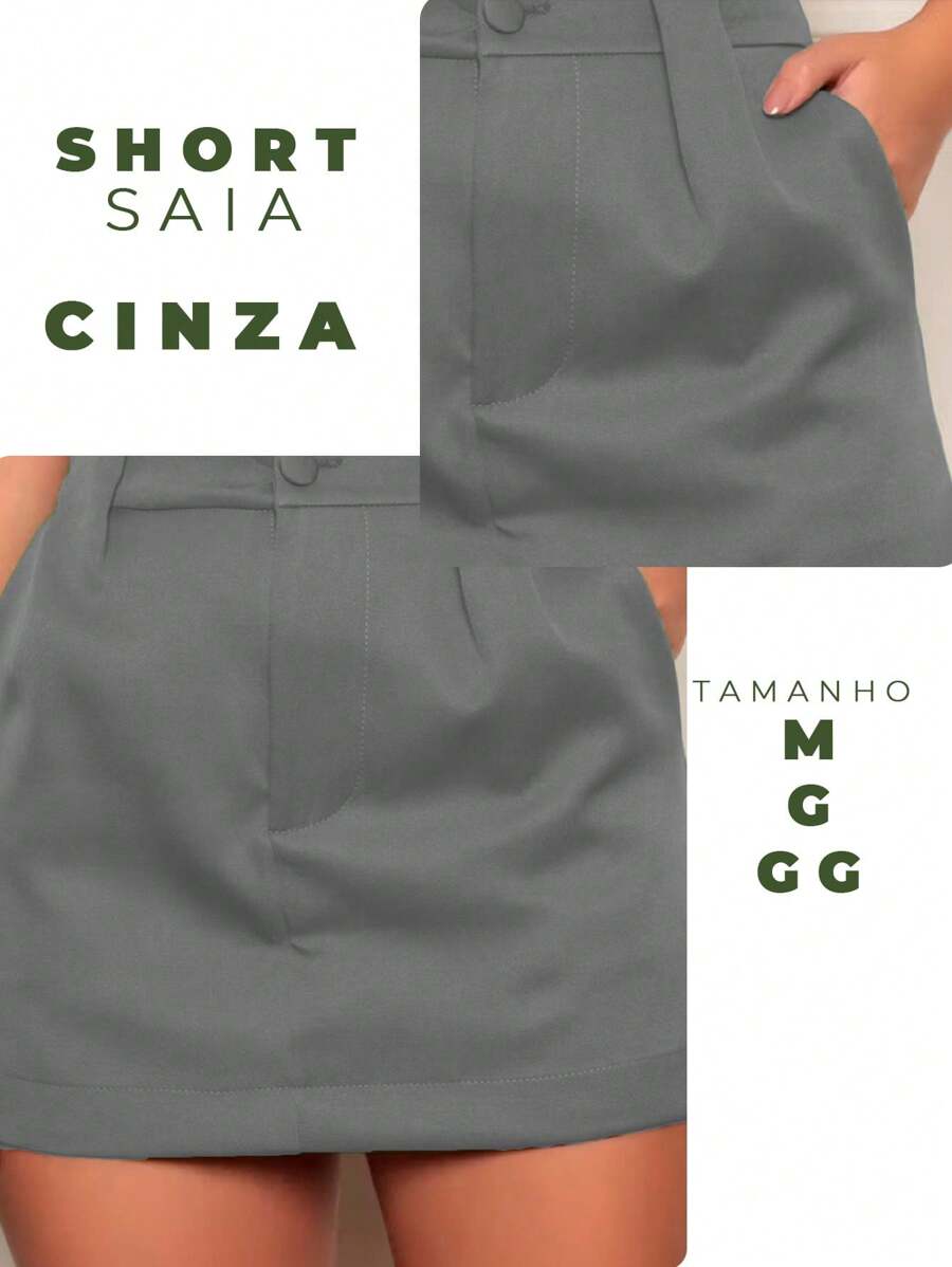Short Skirt Tailoring With Leather Belt - Gris - Ver 1