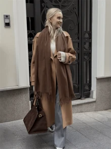 1 Stück dunkelgrauer, Lässig eleganter Straßen-Stil leichter Business-Schal für Frauen, geeignet für Herbst/Winter Alltagskleidung, warmer Umhang Accessoire für Frauen - Dunkelgrau - Übersicht 13