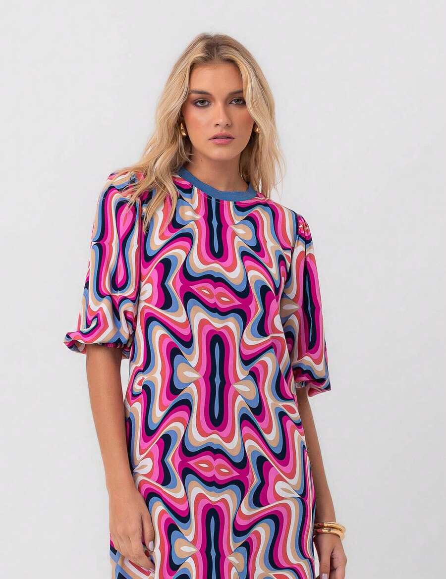 Viscose T-Shirt Dress Aquamarine Purple Pequiá - Màu Hồng baby - Xem 1