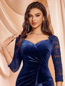 MIUSOL Velvet Sweetheart Neck Ruffle Trim Half Sleeve Cocktail Party Fitted Dress, Elegant Prom Semi Formal Dress, For Birthday, Wedding Guest, Graduation, Dinner, Homecoming - Navy Blue - View 7