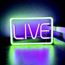 1 pieza Letrero de neón LIVE - 29x18.5cm (11.4x7.28in) USB & Caja de batería Alimentación dual Luz LED Multicolor Streaming/Gamer Letrero de neón LED Live Air - Letrero de grabación - Decoración de estudio, pared, dormitorio, sala de juegos Letrero LED cuadrado - Multicolor - Ver 10