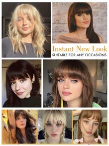 nimoki 刘海发夹刘海合成法式刘海发夹易于使用人造刘海夹式刘海法式刘海带鬓角假发弧形刘海适合日常佩戴 - 間色 - 查看 7