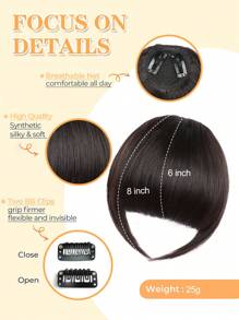 nimoki 刘海发夹刘海合成法式刘海发夹易于使用人造刘海夹式刘海法式刘海带鬓角假发弧形刘海适合日常佩戴 - 間色 - 查看 3