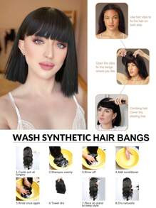 nimoki 刘海发夹刘海合成法式刘海发夹易于使用人造刘海夹式刘海法式刘海带鬓角假发弧形刘海适合日常佩戴 - 間色 - 查看 10