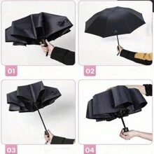 1 pieza Paraguas de viaje plegable automático a prueba de viento y agua de unicolor para escuela, oficina, hogar, verano, playa, viajes, regalos para damas de honor, decoración de habitación, playa, viajes, para hombres, para mujeres, vacaciones en la playa, verano, vacaciones, artículos esenciales de viaje - Multicolor - Ver 7