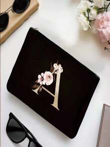 Bolsa de cosméticos con diseño de iniciales y patrón de corazones con letra, organizador de artículos de tocador, bolsa para fiesta de bodas, bolsa con cremallera para maquillaje, bolsa portátil de transporte, estuche para lápices, bolso de embrague, bolsa de maquillaje para dama de honor, organizador de cosméticos, regalos para el Día de San Valentín. Muy conveniente de usar durante los viajes, haciendo el viaje talla grande fácil. Buen regalo para amigos y familiares.