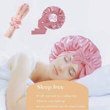 Silk Double Layer Bonnet With Heatless Hair Curler Set, Overnight Curl Kit To Sleep In, Satin Lined Hair Bonnet And Heatless Curls Headband For Women Natural Curly Shower Cap Sleep Cap Home Bathroom Decor Summer Back To School - Pink - View 2